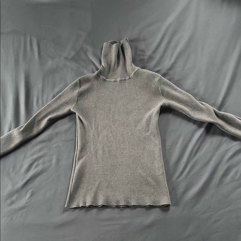 Gray Turtleneck Ribbed Sweater